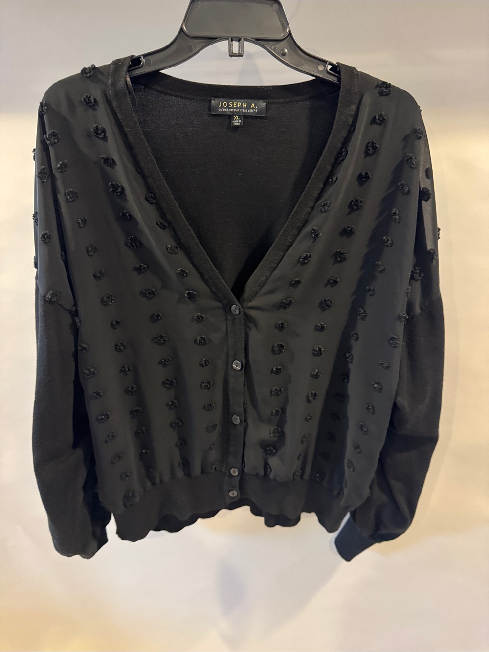 Joseph A Black Textured Dot V-Neck Cardigan